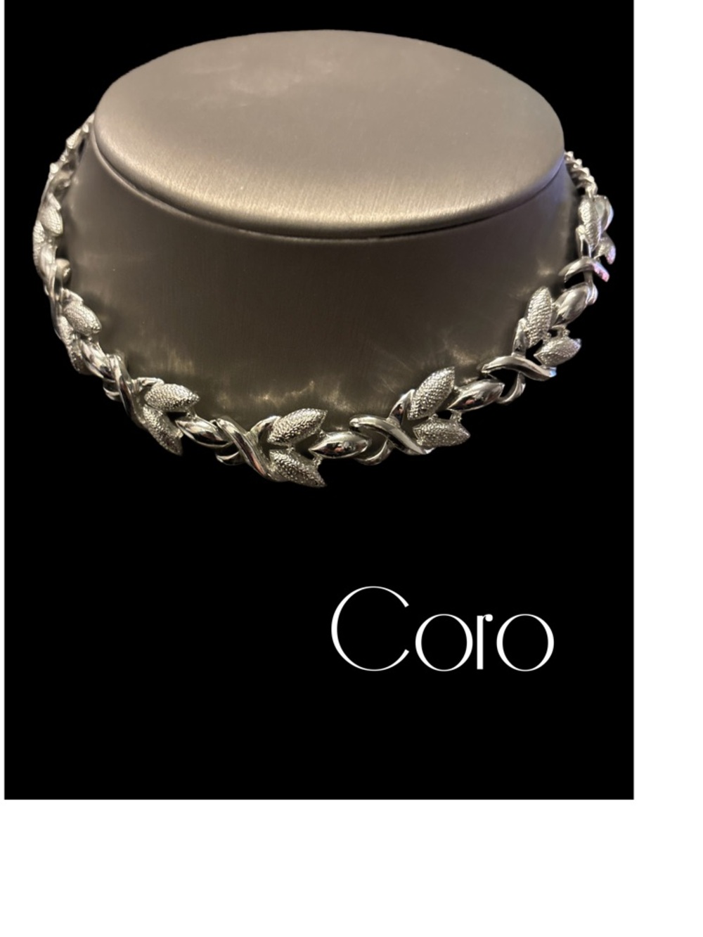 7. Vintage Hallmarked Coro Silver Leaf Collar Necklace 17” total